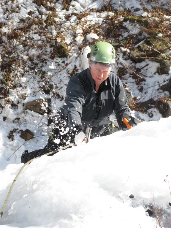 Tammy climbing Pitchoff Right. (Category:  Ice Climbing)