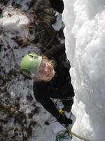 Emily climbing Pitchoff Right. (Category:  Ice Climbing)