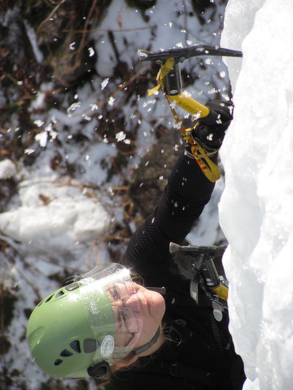 Emily climbing Pitchoff Right. (Category:  Ice Climbing)