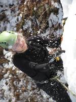 Emily climbing Pitchoff Right. (Category:  Ice Climbing)