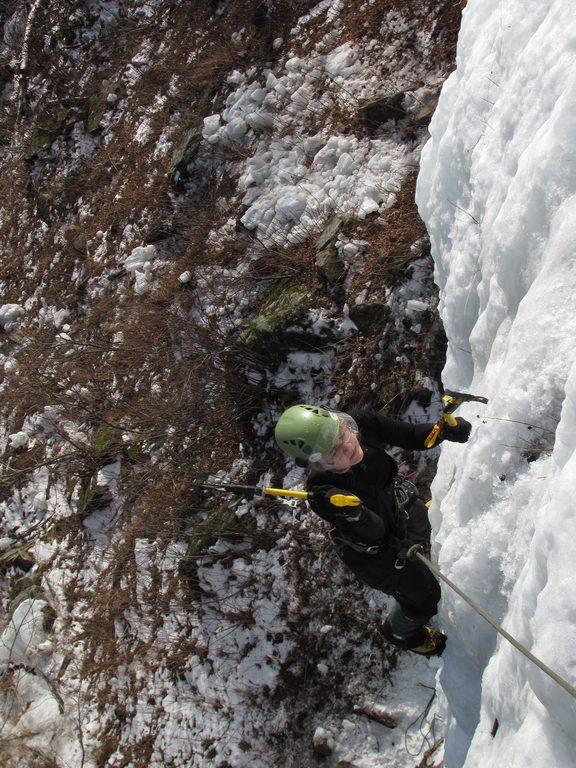 Emily climbing Pitchoff Right. (Category:  Ice Climbing)