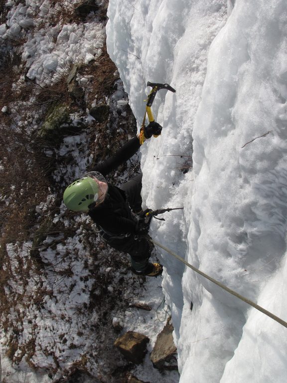 Emily climbing Pitchoff Right. (Category:  Ice Climbing)