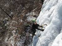 Emily climbing Pitchoff Right. (Category:  Ice Climbing)