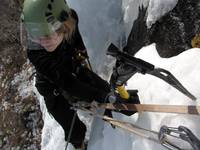 Emily climbing Pitchoff Right. (Category:  Ice Climbing)