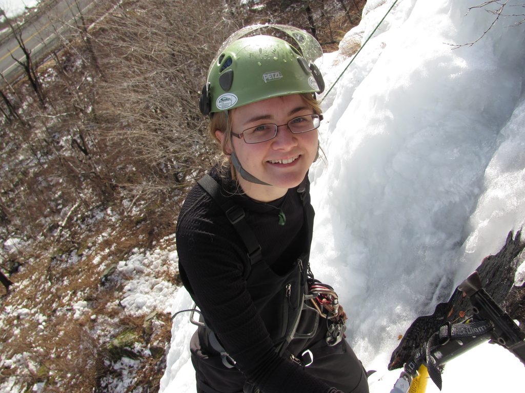 Emily climbing Pitchoff Right. (Category:  Ice Climbing)