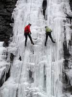 Simulrapping after setting the toprope. (Category:  Ice Climbing)