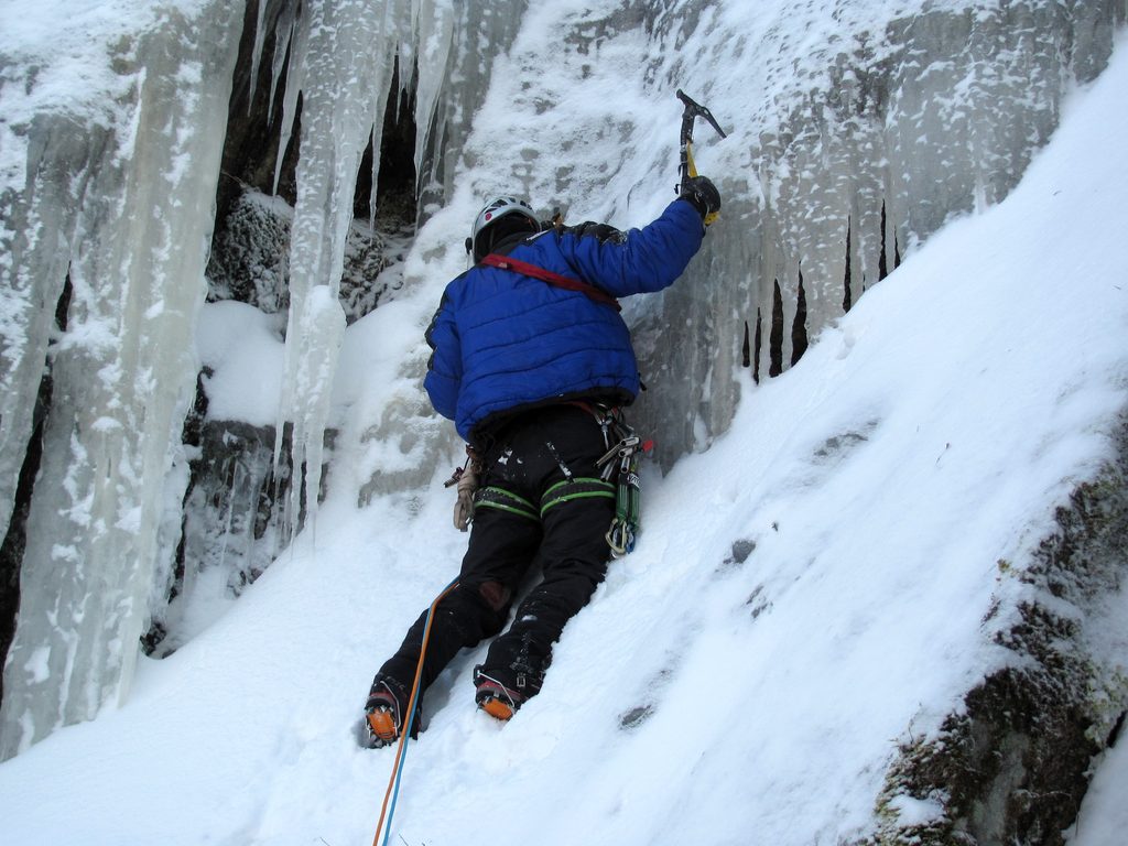 My puffy is actually zipped behind me. (Category:  Ice Climbing)