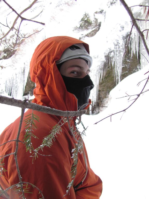 Guy at the first belay. (Category:  Ice Climbing)