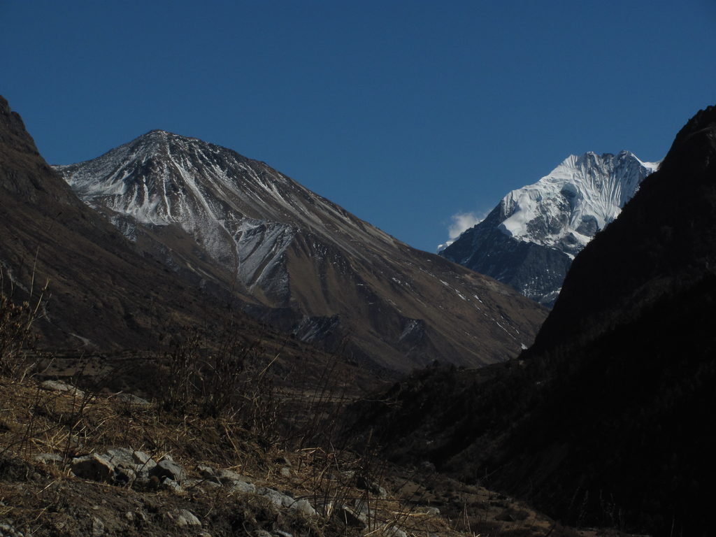 First view of Gang Chhenpo in the distance. (Category:  Travel)