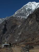 Mani wall with Langtang II in the background. (Category:  Travel)