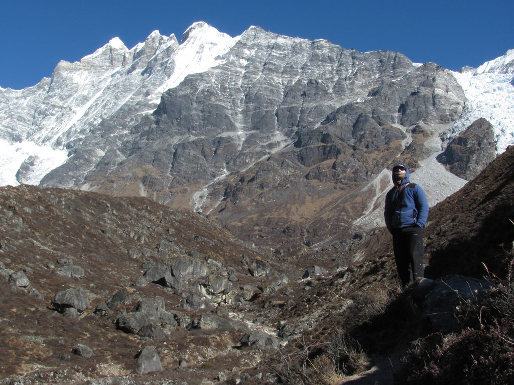 Dave in front of the long ridge east of Langtang Lirung. (Category:  Travel)