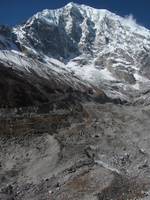 Huge hanging valley carved by a glacier at the base of Langtang Lirung. (Category:  Travel)
