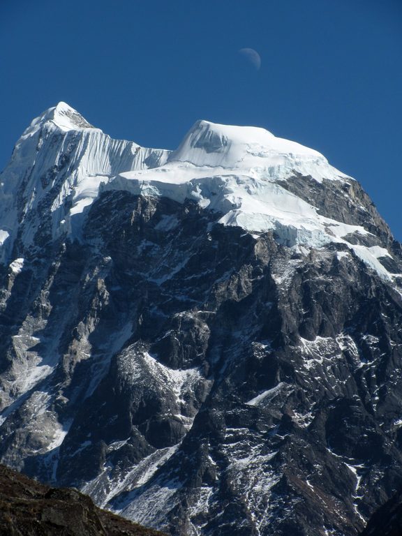 Moon rising over Langshisa Ri (6151m). (Category:  Travel)