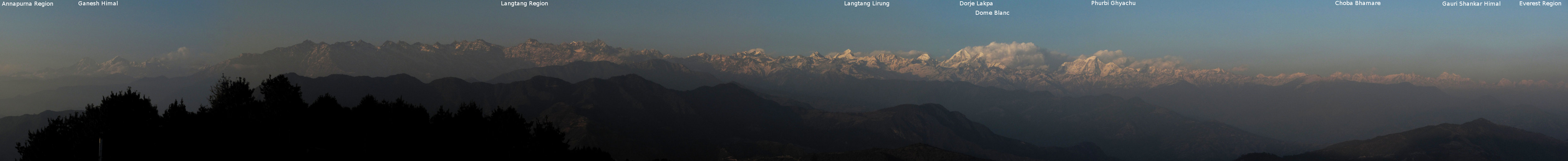 Annotated panorama of the Himalayas from Annapurna to Langtang to Everest. (Category:  Travel)