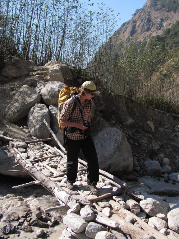 Josh at the avalanche stream crossing. (Category:  Travel)