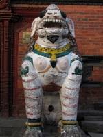 Kathmandu Durbar Square. Statue outside Kumari Ghar. (Category:  Travel)