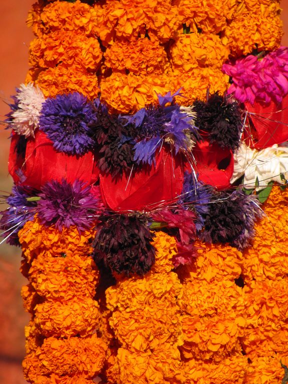 Kathmandu Durbar Square. Brilliant strings of flowers. (Category:  Travel)