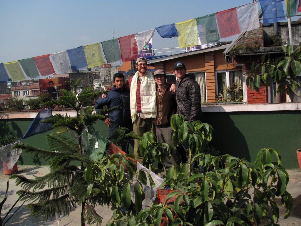 Saying goodbye.  Urja, me, Dave and Josh on the roof of Elbrus Home. (Category:  Travel)