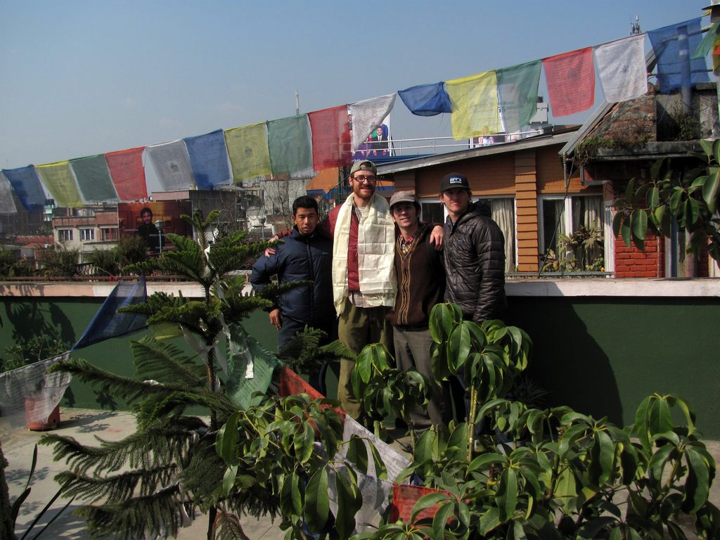 Saying goodbye.  Urja, me, Dave and Josh on the roof of Elbrus Home. (Category:  Travel)