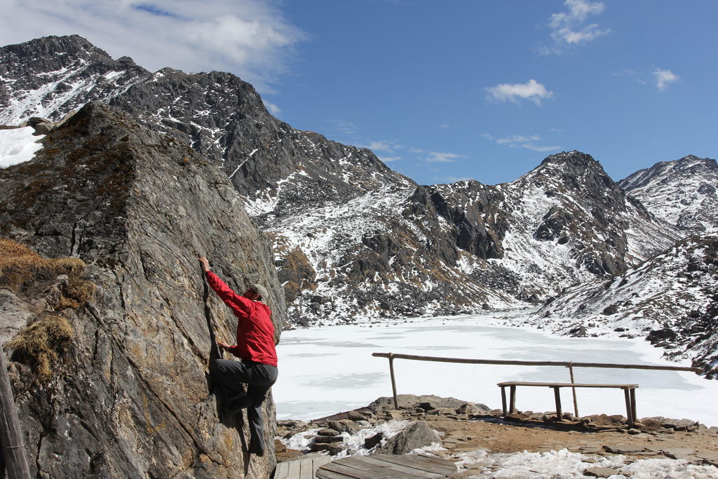 Me bouldering at Gosain Kund. (Category:  Travel)