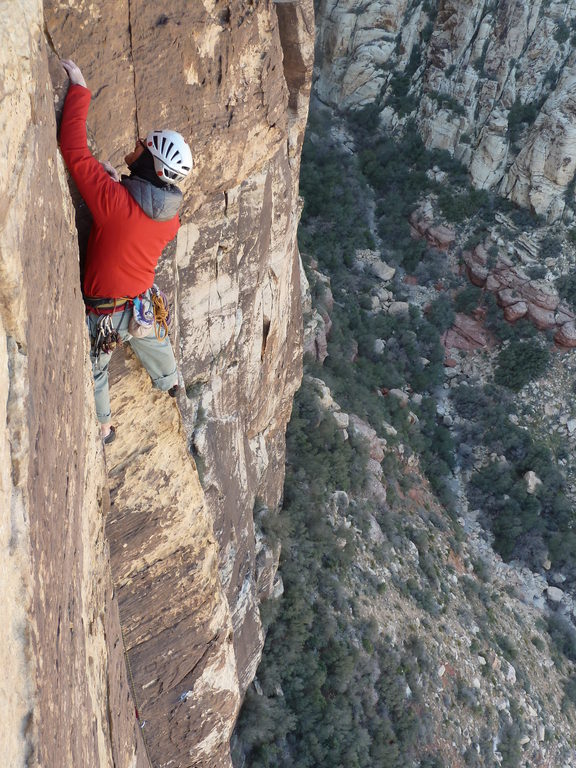 Leading the third pitch of Triassic Sands. (Category:  Rock Climbing)