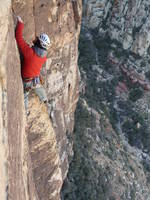 Leading the third pitch of Triassic Sands. (Category:  Rock Climbing)