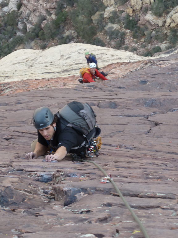 Dan, Me and Josh all lined up on Crimson Chrysalis. (Category:  Rock Climbing)