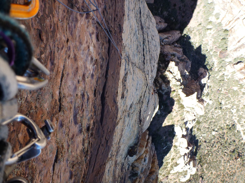 Looking down Crimson. (Category:  Rock Climbing)