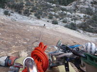 Rappelling Prince of Darkness after climbing Dream of Wild Turkeys. (Category:  Rock Climbing)