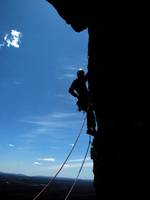 Me leading the second pitch of Bonnie's Roof. (Category:  Rock Climbing)