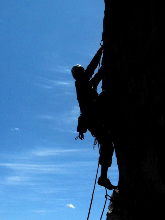 Me leading the second pitch of Bonnie's Roof. (Category:  Rock Climbing)