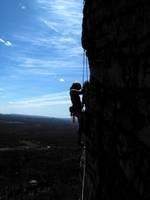 Tara on the second pitch of Bonnie's Roof. (Category:  Rock Climbing)