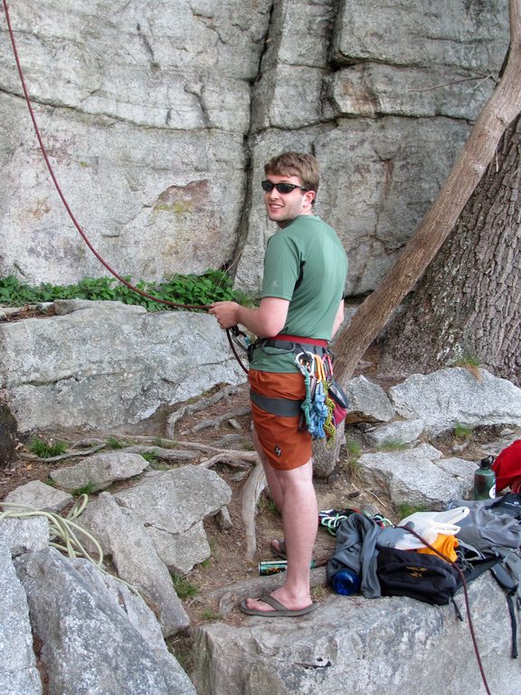 Mike belaying on Nosedive. (Category:  Rock Climbing)
