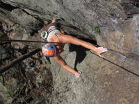 Zoe on Pink Laurel. (Category:  Rock Climbing)