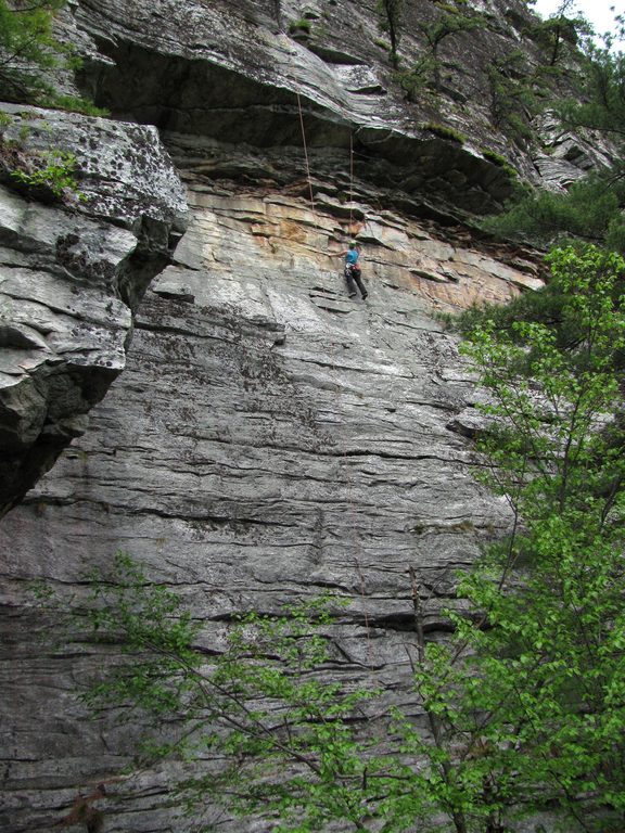 Tammy approaching the roof. (Category:  Rock Climbing)