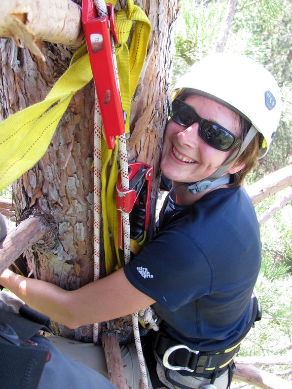 Laetitia tree hugging. (Category:  Tree Climbing)