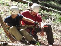 Laetitia and Colin loading the bolt. (Category:  Tree Climbing)