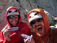 Summit Snickers! Well deserved after climbing the Northeast Face of Pingora. (Category:  Rock Climbing)