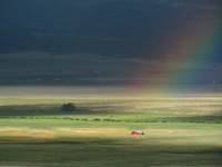 It is a farmhouse... and a rainbow. (Category:  Rock Climbing)