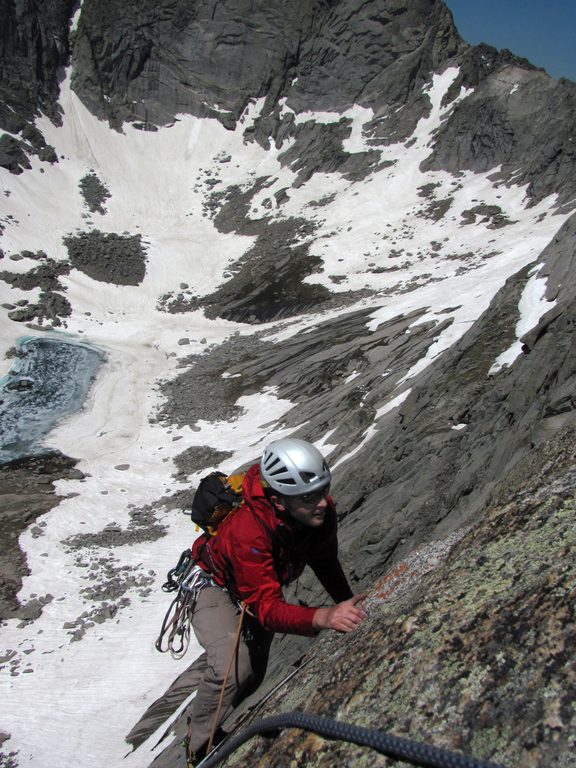 Mike nearing the top of Pingora. (Category:  Rock Climbing)