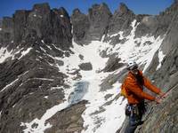 Me at the top of the last pitch on the South Buttress of Pingora. (Category:  Rock Climbing)