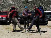 Beth and the shoe twins ready to start hiking to Charlotte Dome. (Category:  Rock Climbing)