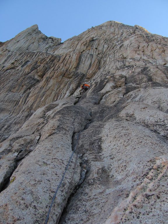 Mike leading the first pitch of Charlotte Dome. (Category:  Rock Climbing)
