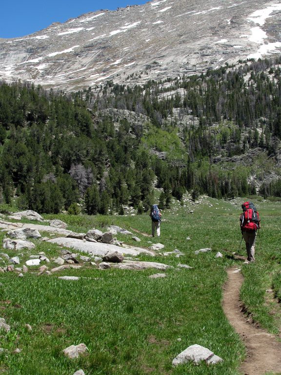 Beth and Mike hiking into the Winds. (Category:  Rock Climbing)