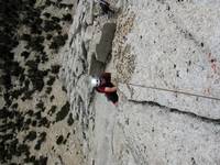 Mike coming up the 5.9 finger crack. (Category:  Rock Climbing)