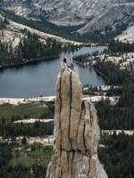 Beth reaches the summit of Eichorn's Pinnacle. (Category:  Rock Climbing)