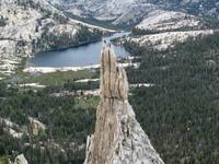 Beth reaches the summit of Eichorn's Pinnacle. (Category:  Rock Climbing)