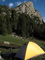 Sunrise on my tent with Sundance Pinnacle in the background. (Category:  Rock Climbing)