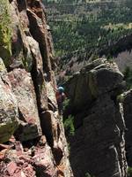 Beth following the last pitch of Rewritten. (Category:  Rock Climbing)