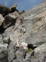 Mike leading the second pitch of the East Face. (Category:  Rock Climbing)